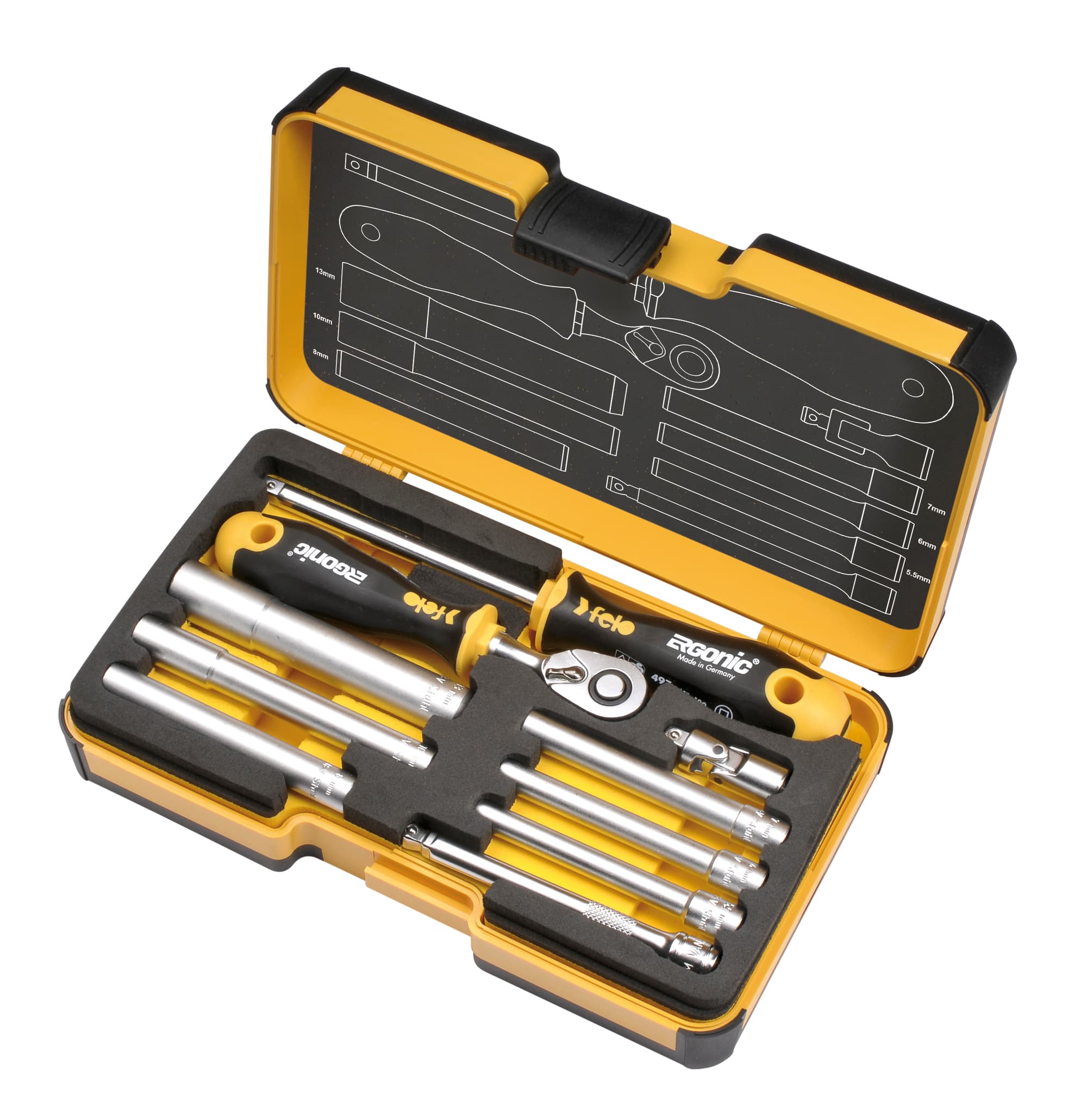Набор стержней M-TEC с трещоткой и отверткой 1/4'' ERGONIC в кейсе, 10 шт