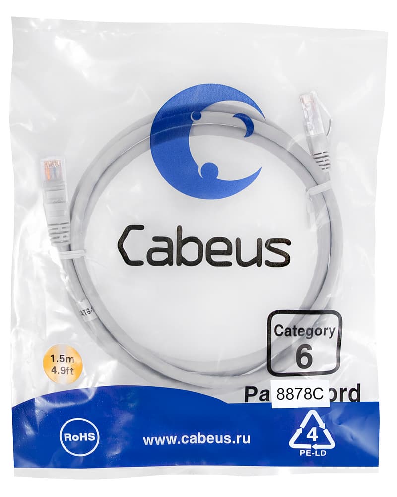 Патч-корд U/UTP, категория 6, 2xRJ45/8p8c, неэкранированный, серый, LSZH, 1.5м