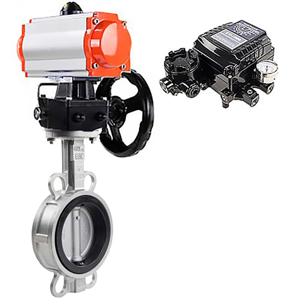 Затвор дисковый поворотный 316L-316L-VITON Ду125 Ру16, корпус и диск нержавеющая сталь 316L, уплотнение Viton, пневмопривод DA-083, с ручным дублером HDM-2 и с электропневматическим поворотным позиционером EPRP1-NU-0-08 без обратной связи