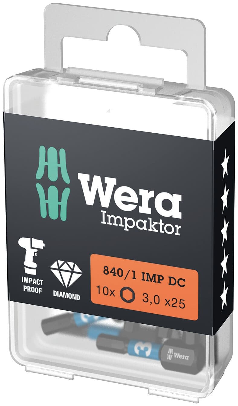 Бита ударная под внутренний шестигранник 840/1 IMP DC Impaktor Hex-Plus алмазное покрытие хвостовик 1/4 C 6.3 3X25 мм