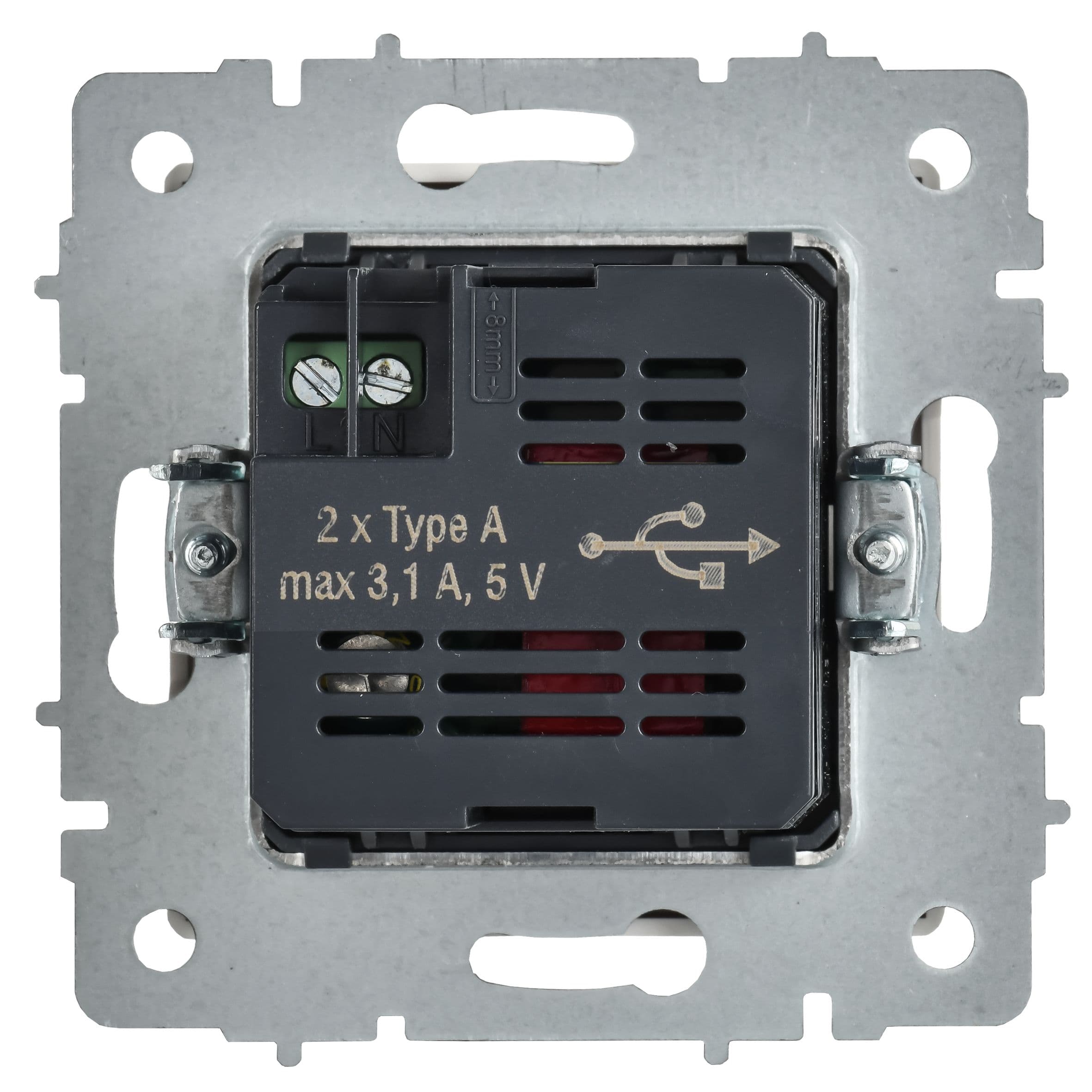 BRITE Розетка USB A+A 5В 3,1А РЮ10-1-БрАБ арктический белый