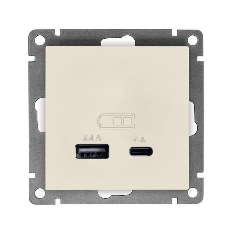 Розетка USB Афина A+С 2.4/4А, механизм  с/у, слоновая кость (ivory) (еврослот)