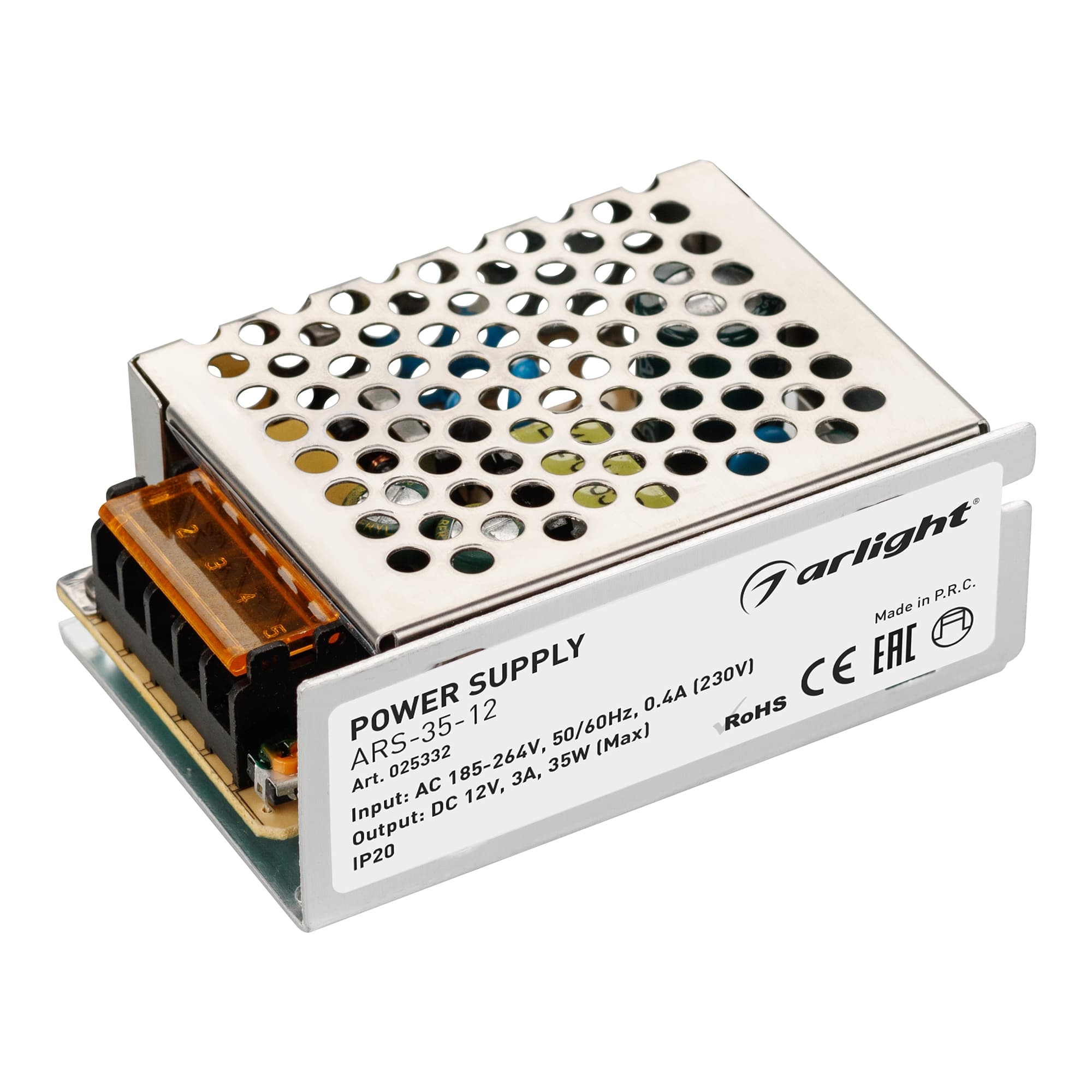 Блок питания ARS-35-12 (12V, 3A, 35W) (ARL, IP20 Сетка, 2 года)