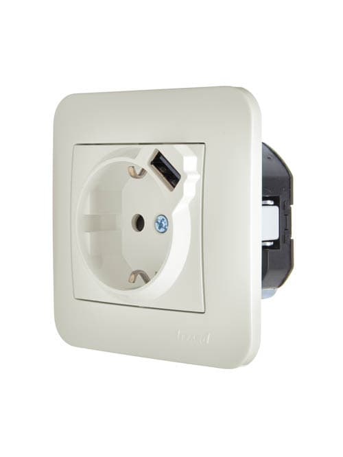 ASTI Розетка с заземлением (16 А) + USB , жемчужно-белый перламутр Lezard 7081-3030-181