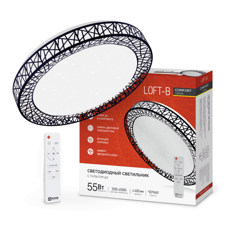 Светильник светодиодный COMFORT LOFT-B 55Вт 230В 3000-6500K 4400Лм 395x105мм с пультом ДУ IN HOME