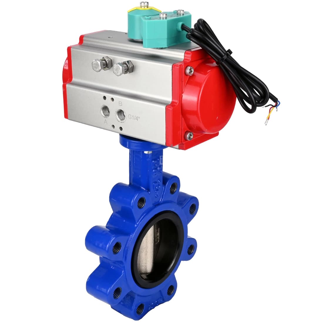 Затвор дисковый поворотный QT450-QT450-EPDM-2W-Fb-H Ду50 Ру16 межфланцевый, корпус чугун QT450, диск чугун QT450, уплотнение EPDM, с пневмоприводом SA-083 и магнитным переключателем МППП-200