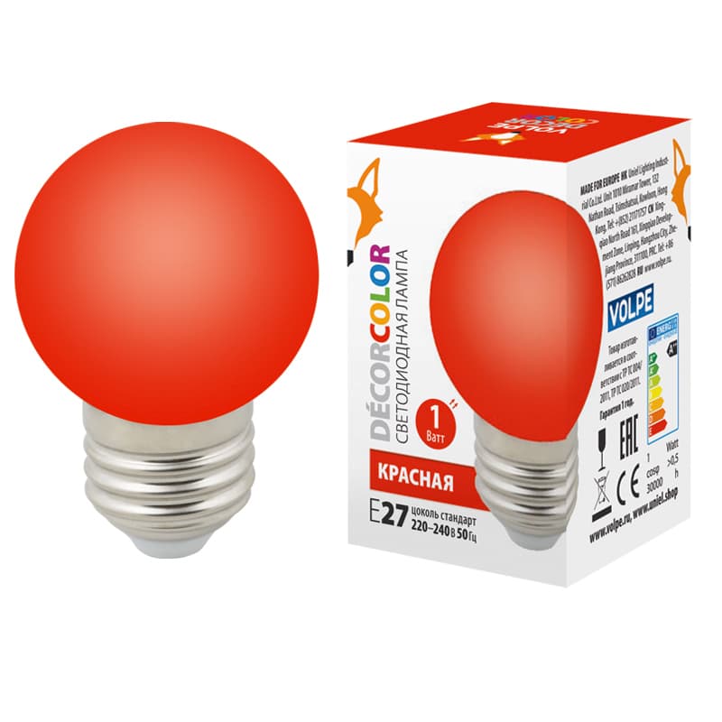 Лампа декоративная светодиодная LED-G45-1W/RED/E27/FR/С Форма шар матовая Цвет красный Картон