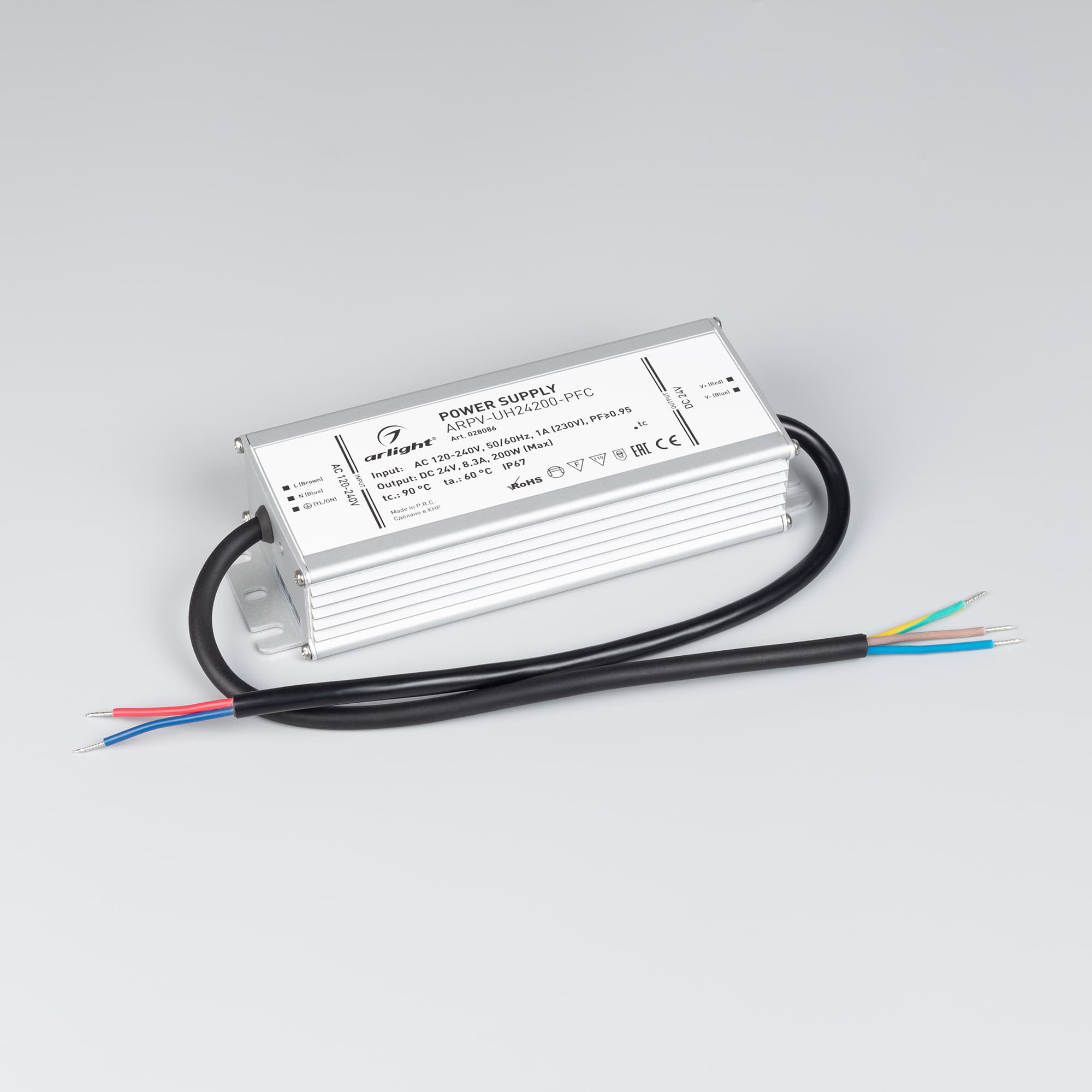 Блок питания ARPV-UH24200-PFC (24V, 8.3A, 200W) (ARL, IP67 Металл, 7 лет)