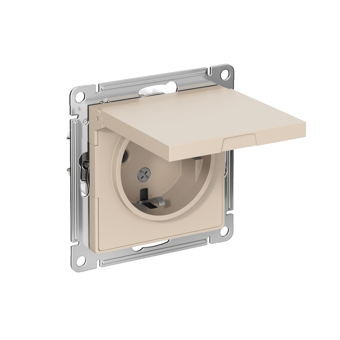ATLASDESIGN РОЗЕТКА с заземл. со шторк. с крышкой, 16А, IP20, механизм, ПЕСОЧНЫЙ