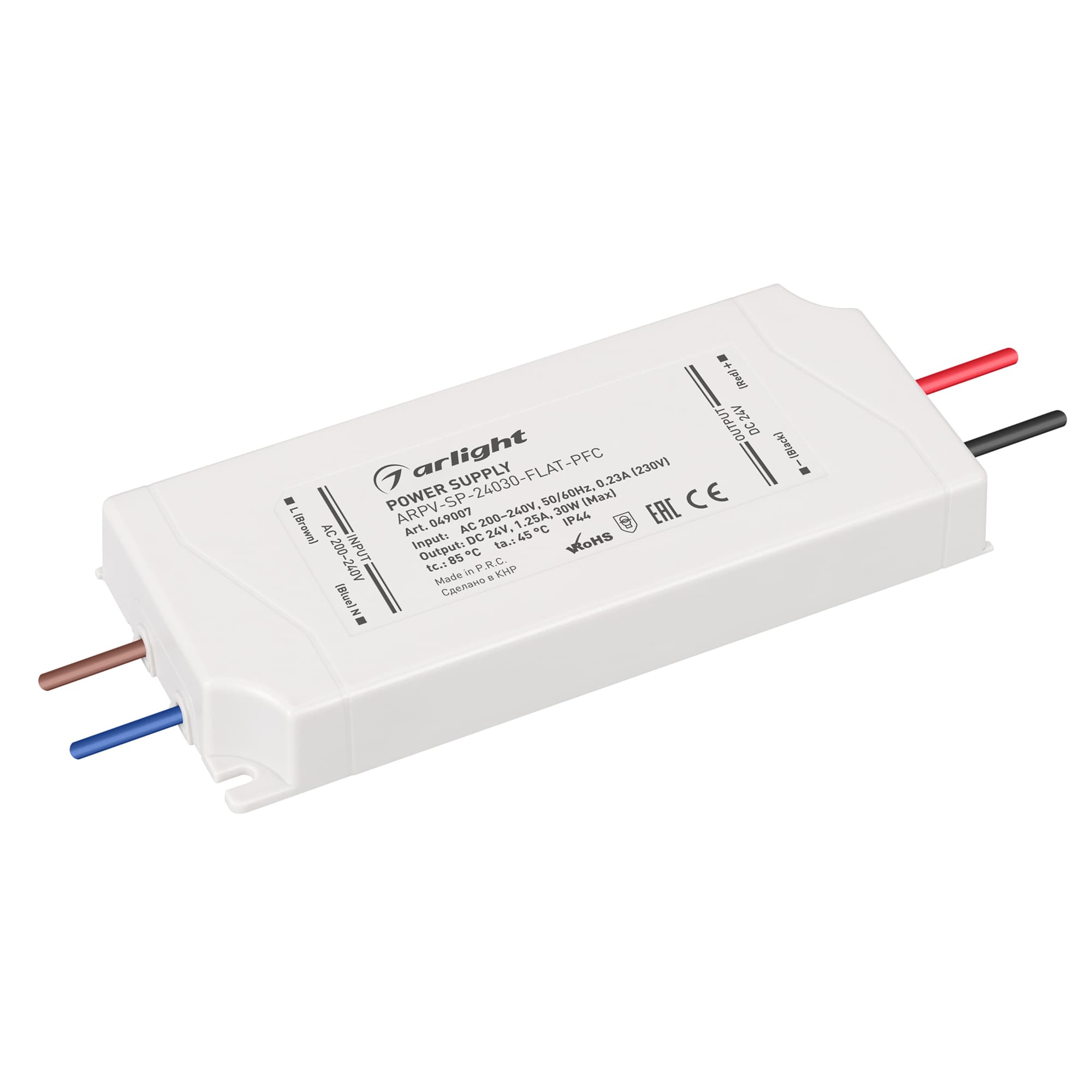 Блок питания ARPV-SP-24030-FLAT-PFC (24V, 1.25A, 30W) (IP44 Пластик, 5 лет)