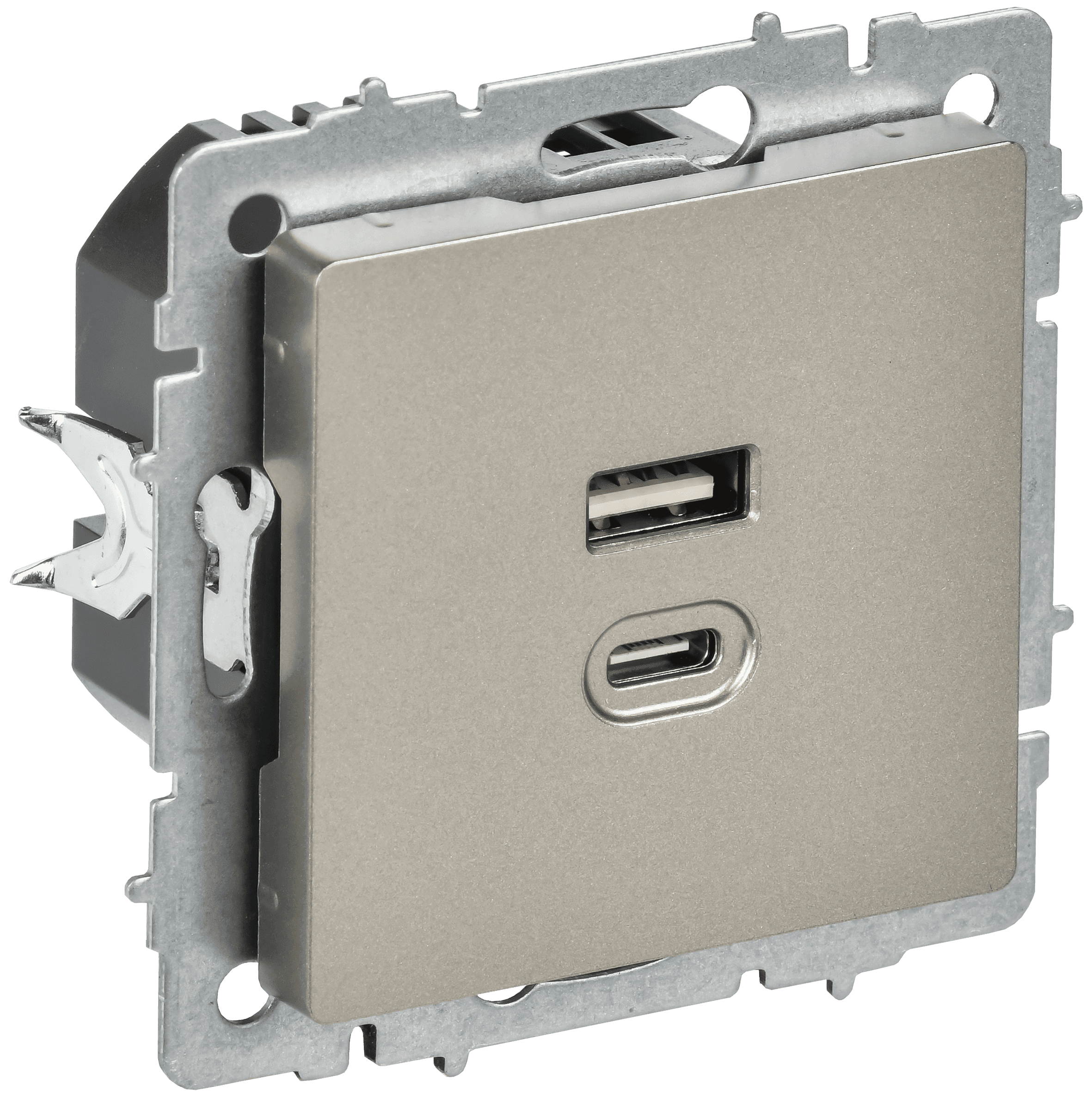 BRITE Розетка USB A+C 45Вт высокоскоростная зарядка РЮ11-2-БрШ шампань IEK