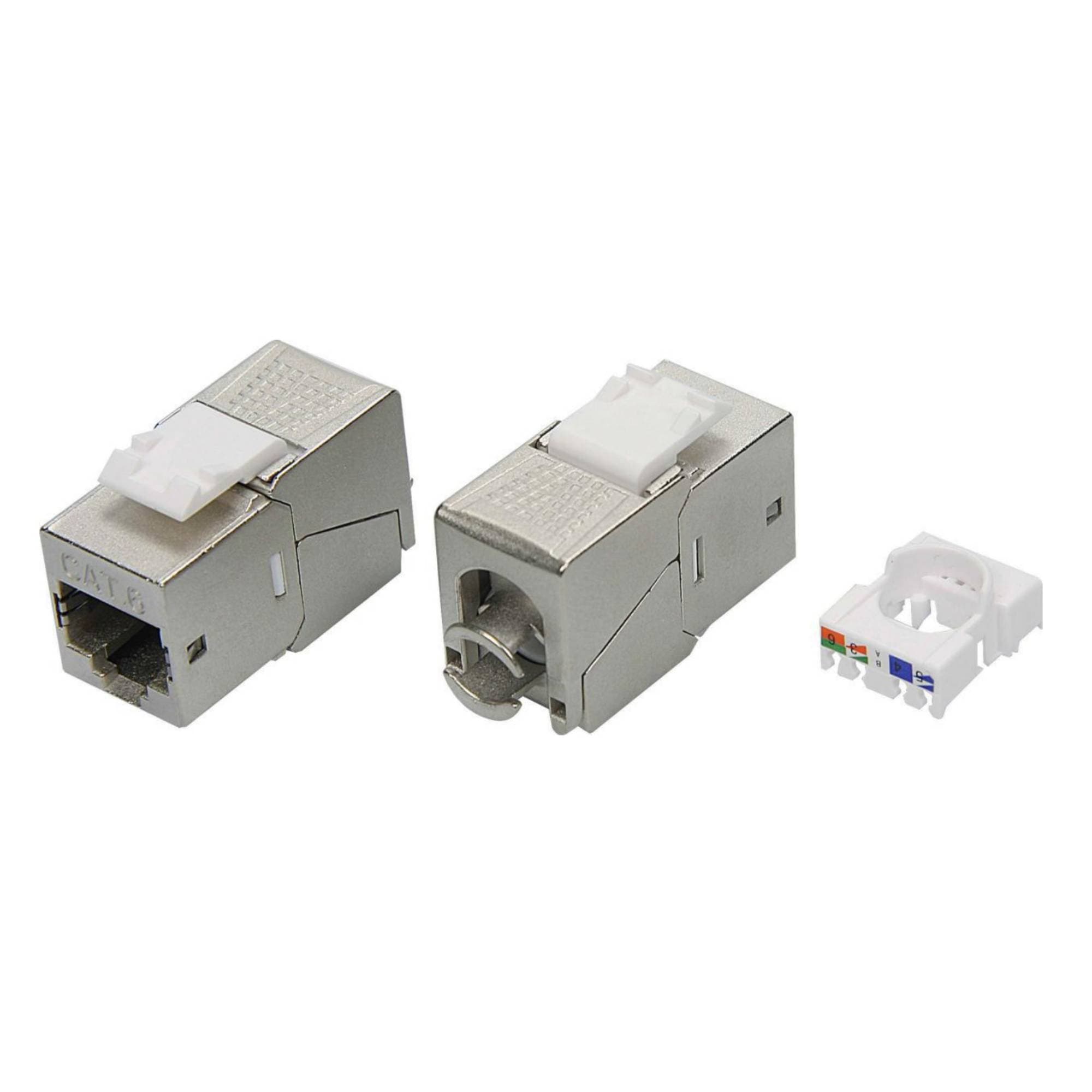 Модуль Кейстоун (Keystone) RJ45 CAT 6 экранированный (STP). 180 градусов. серебристый
