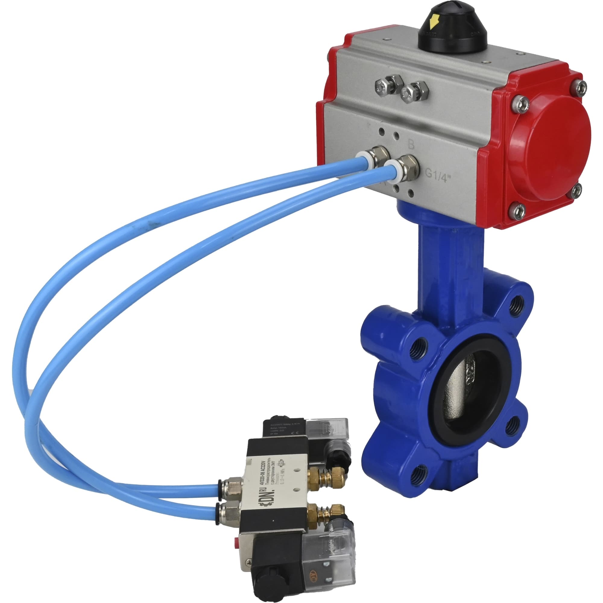 Затвор дисковый поворотный QT450-QT450-EPDM-2W-Fb-H Ду50 Ру16 корпус чугун QT450, диск чугун QT450, уплотнение EPDM, с пневмоприводом SA-083 и пневмораспределителем PND1-S2EM-52-2-T08-220VAC