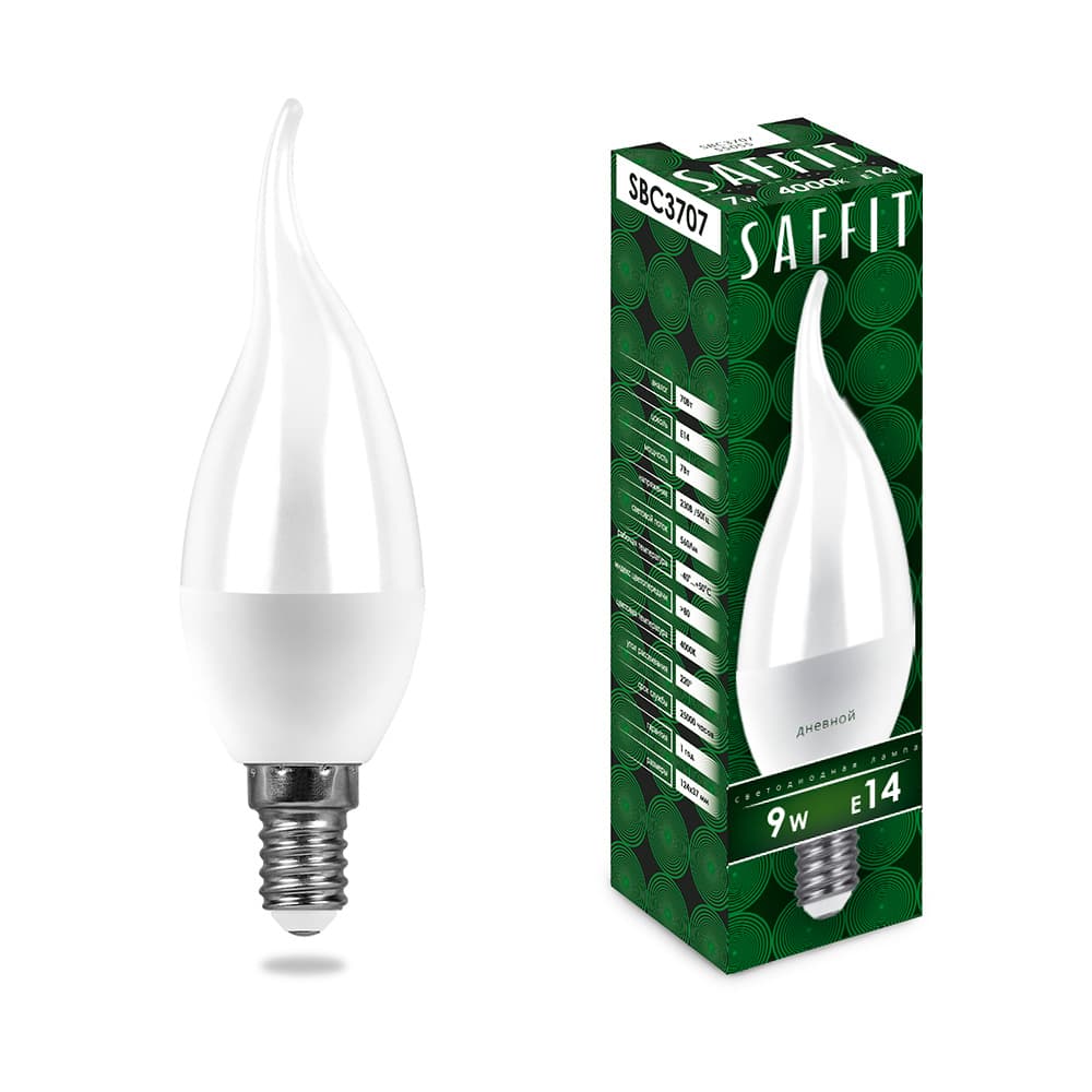 Лампа светодиодная LED 9вт Е14 дневной матовая свеча на ветру
