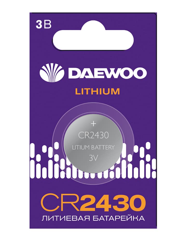 Элемент питания батарейка таблетка литиевая типоразмер 2430 CR2430 DAEWOO Lithium BL-1 Jazzway