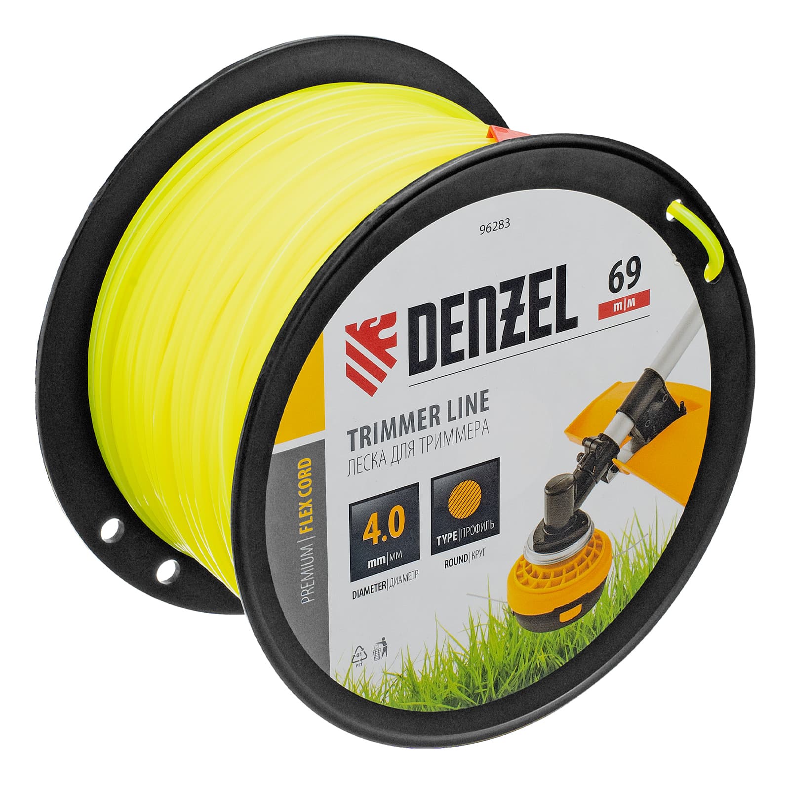 Леска для триммера круглая, 4,0мм х 69м, на DIN катушке FLEX CORD