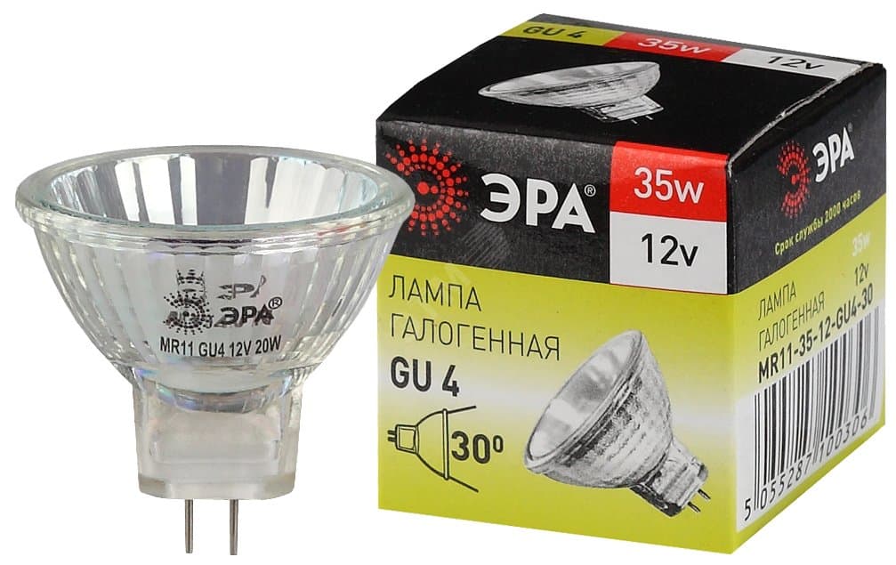 Лампа накаливания галогенная GU4-MR11-35W-12V-30CL(галоген, софит, 35Вт, нейтр, GU4) (10/200/14400)