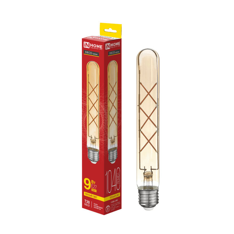 Лампа светодиодная LEDT30deco gold 9Вт 230В Е27 3000К 1040Лм 225мм золотистая