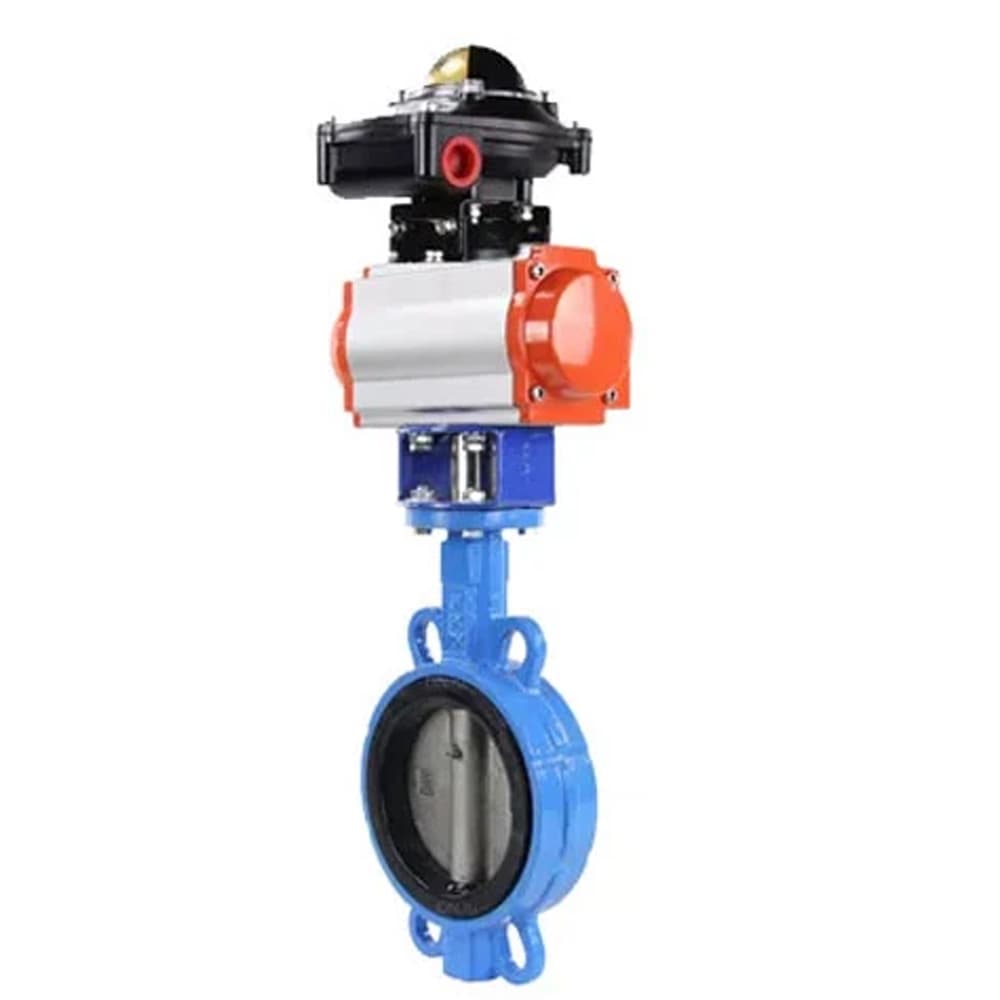 Затвор дисковый поворотный WCB-316L-VITON Ду65 Ру16, корпус углеродистая сталь WCB, диск нержавеющая сталь 316L, уплотнение Viton, с пневмоприводом DA-065 двойного действия, с БКВ LSB-210-02NM12-220/24