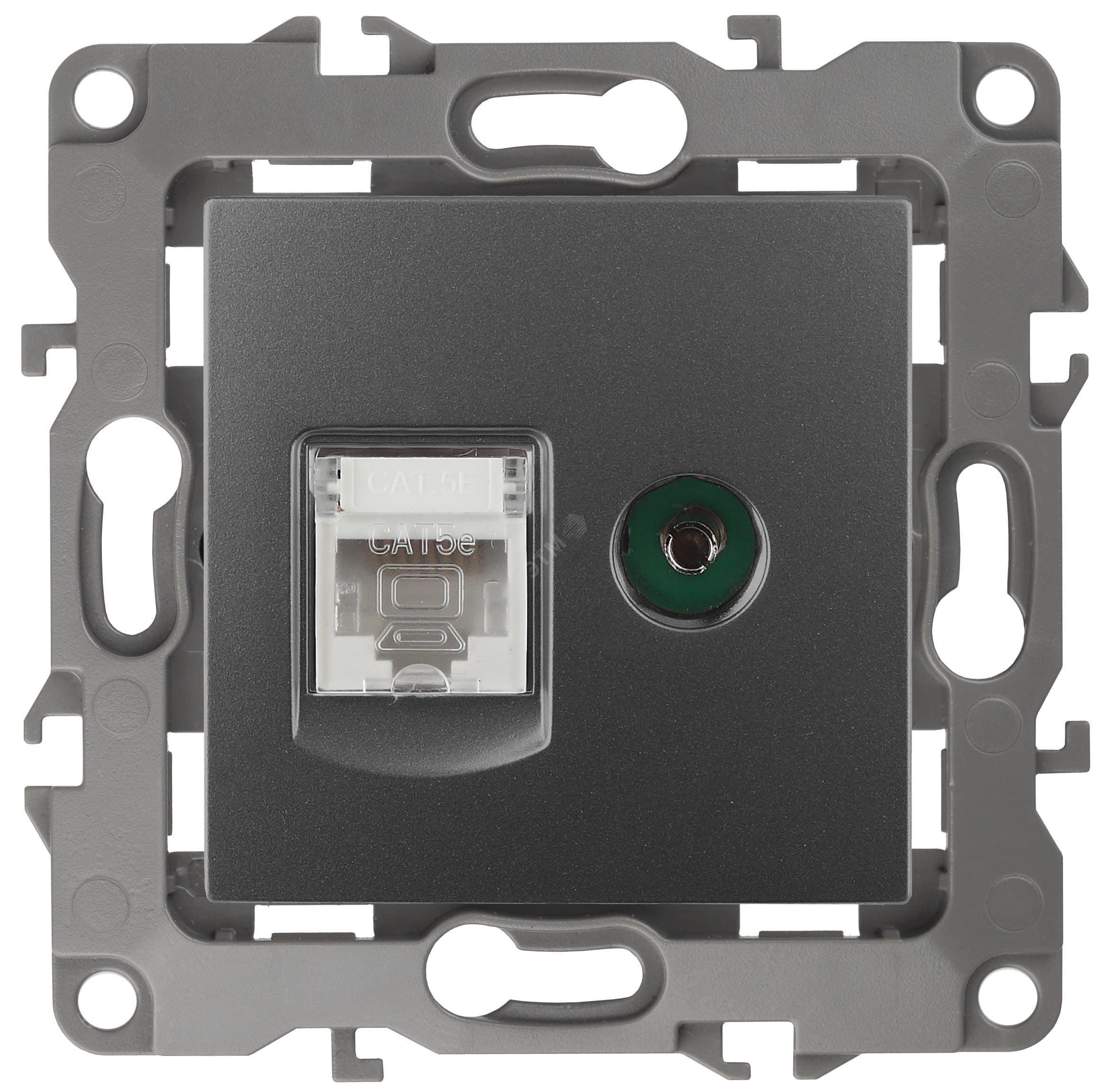 Розетка комбинированная RJ45+TV, Эра12, графит, 12-3110-12