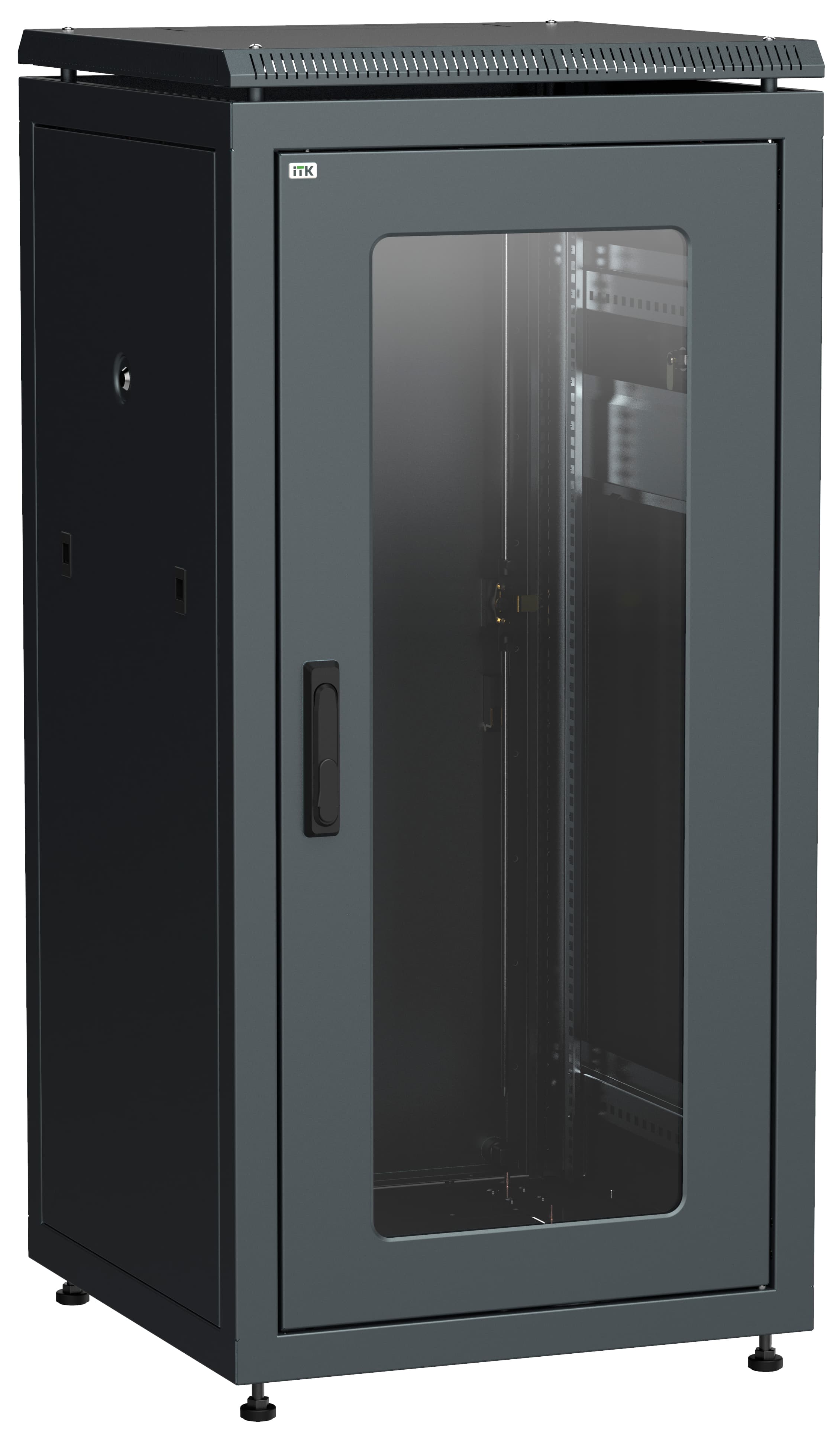 Шкаф сетевой 19дюйм LINEA N 28U 600х600 мм стеклянная передняя дверь. задняя металлическая черный