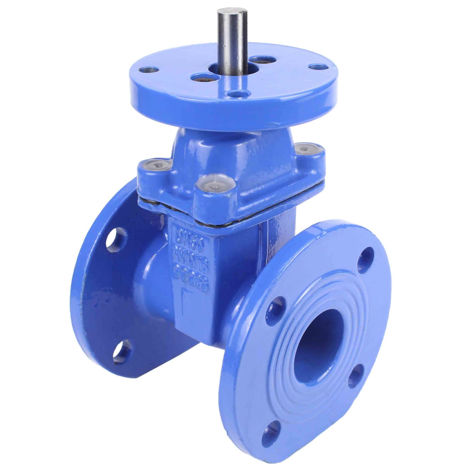 Задвижка клиновая 30ч939р GGG50-GGG50-EPDM-BLUE Ду80 Ру10/16, фланцевая, корпус чугун GGG50, уплотнение EPDM, c ISO-фланцем и квадратным штоком под электропривод, цвет синий