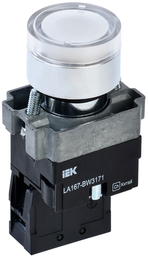 Кнопка LA167-BW3171 d=22мм RC 1з с подсвет. белая