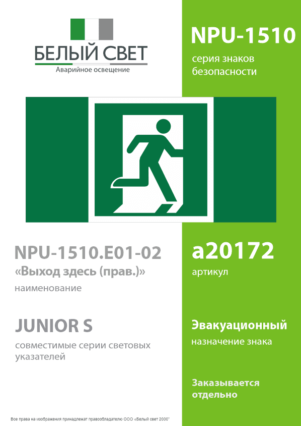 Знак безопасности NPU-1510.E01-02''Выход здесь (прав.)''