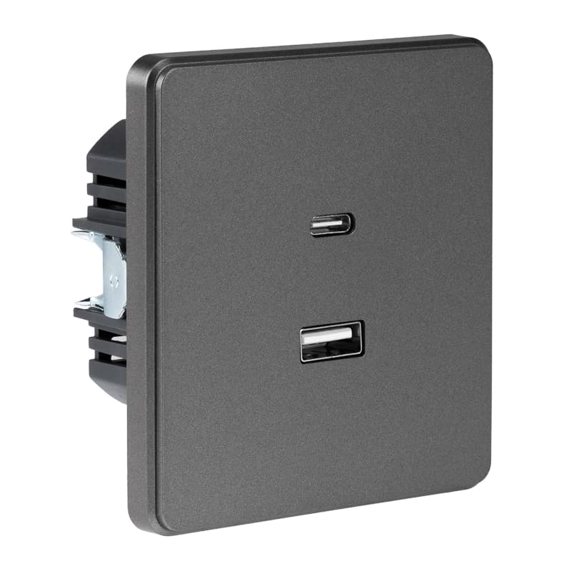 Розетка USB ROUND A+C 3А функция быстрой зарядки механизм титан