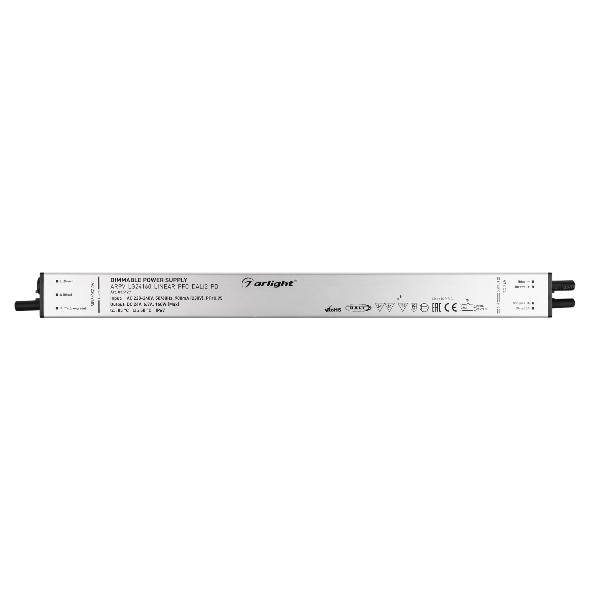 Блок питания ARPV-LG24160-LINEAR-PFC-DALI2-PD (24V, 6.7A, 160W) (IP67 металл, 5 лет)