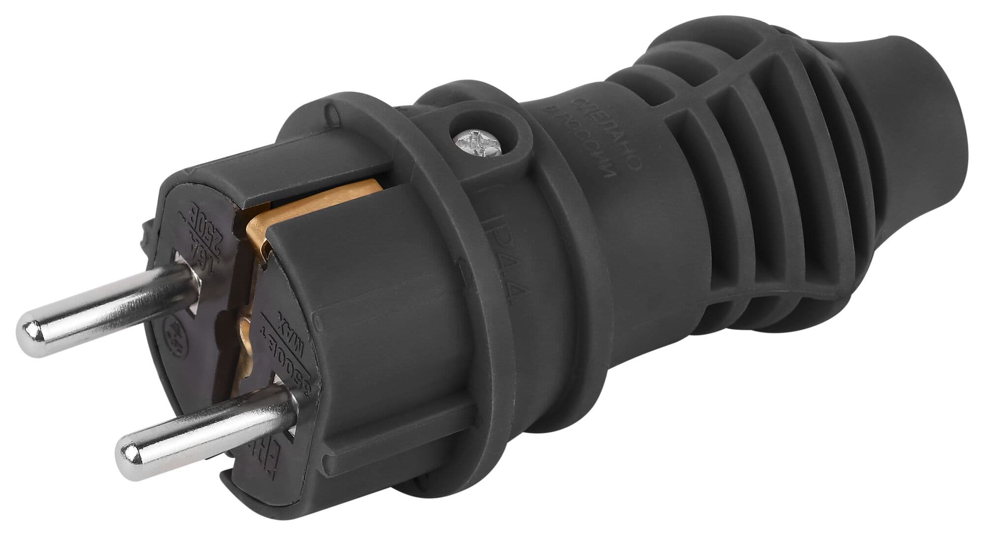 Вилка каучуковая прямая c заземлением 16А IP44 черная VX13-B-IP44