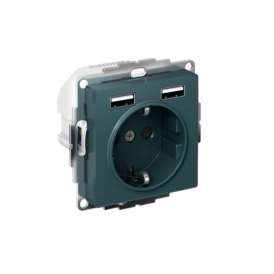 РОЗЕТКА ATLASDESIGN 16А c 2 USB A+A, 5В/2,4 А, 2х5В/1,2 А, механизм, ИЗУМРУД