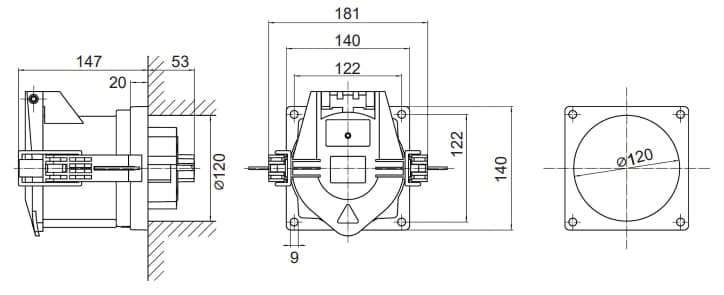 Розетка панельная PSS IP67 250A 3P+E+N 690В