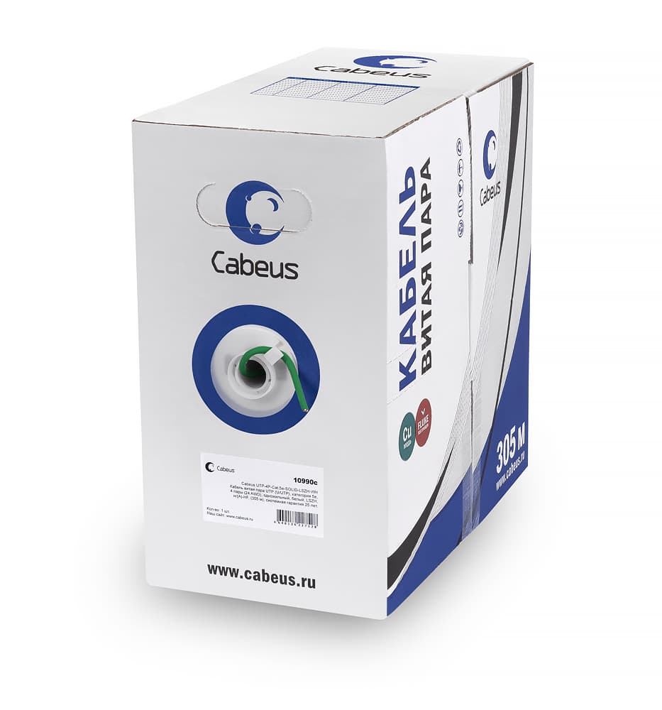 Витая пара U/UTP Cat 6 4 пары 23 AWG solid нг(А)-LSLTx зеленый 305м