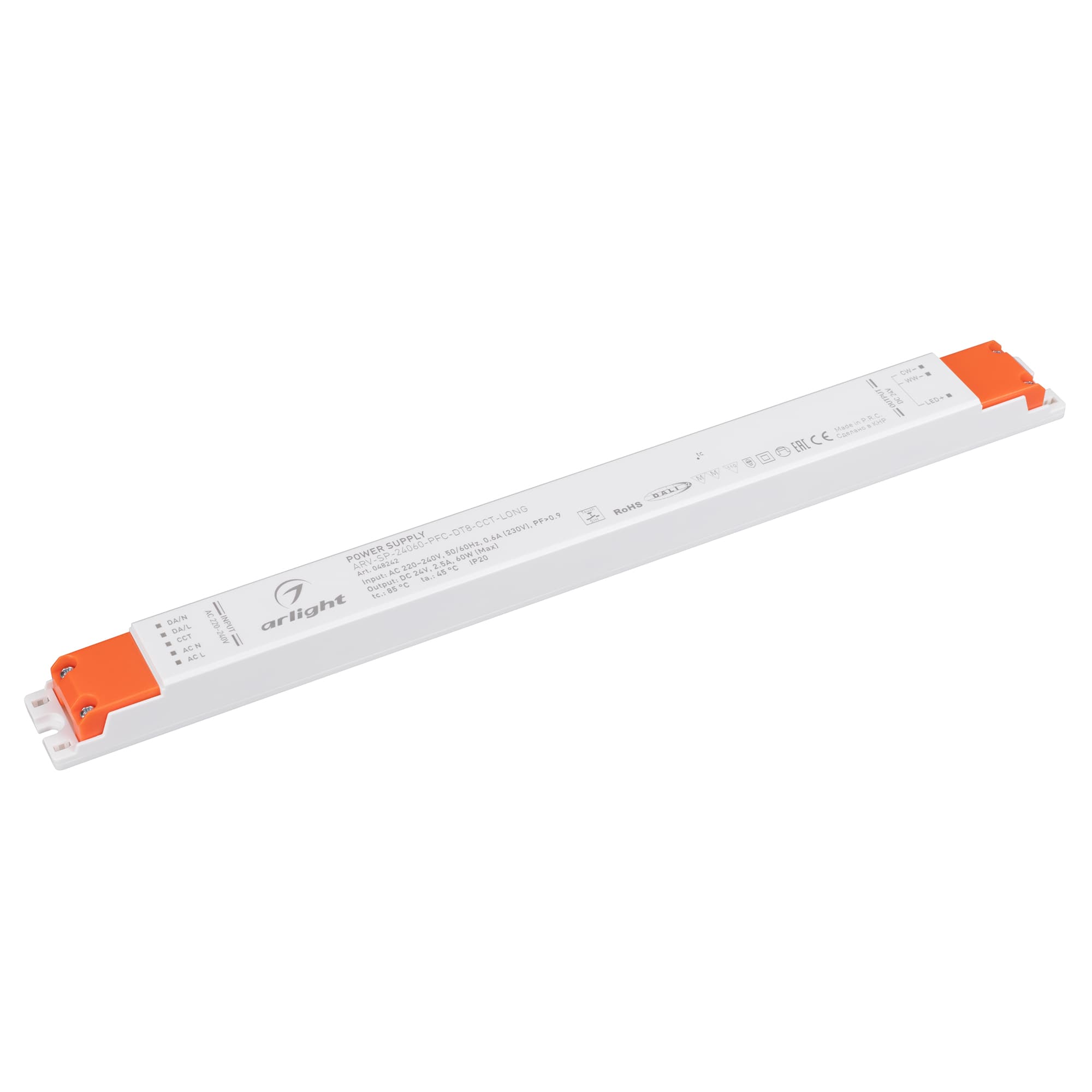 Блок питания ARV-SP-24060-PFC-DT8-CCT-LONG (24V, 2.5A, 60W) (IP20 Пластик, 5 лет)