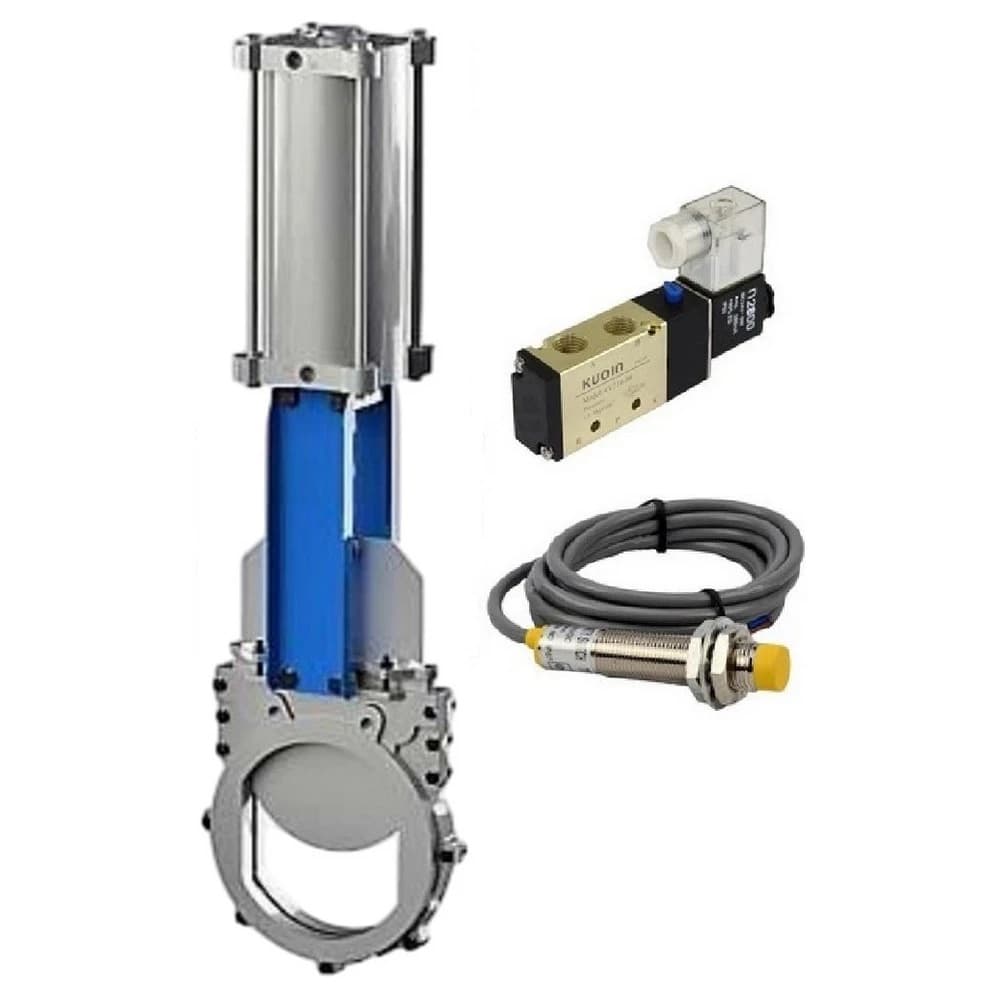 Задвижка шиберная 304-304-EPDM-2W-Fb-2P Ду50 Ру16 межфланцевая, шпиндель выдвижной, корпус нерж.сталь 304, шибер нерж.сталь 304, EPDM, WENZ, с пн/приводом, пн/распред.PND3-S1EM-52-1NC-J08-220VAC KUOIN и датчики LS-12A3-00NI0-220VAC