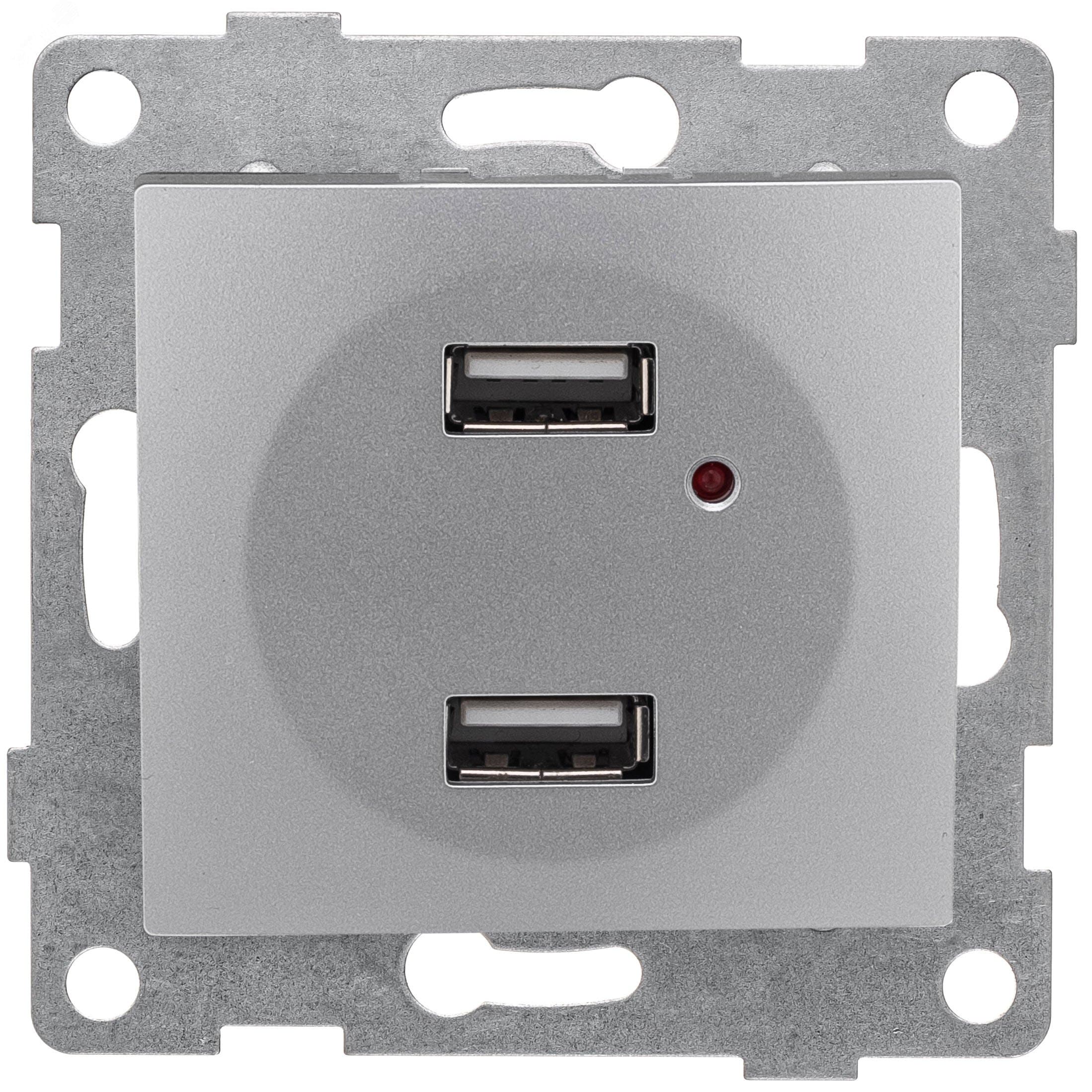 Розетка USB Bravo, механизм, двойной, серебро