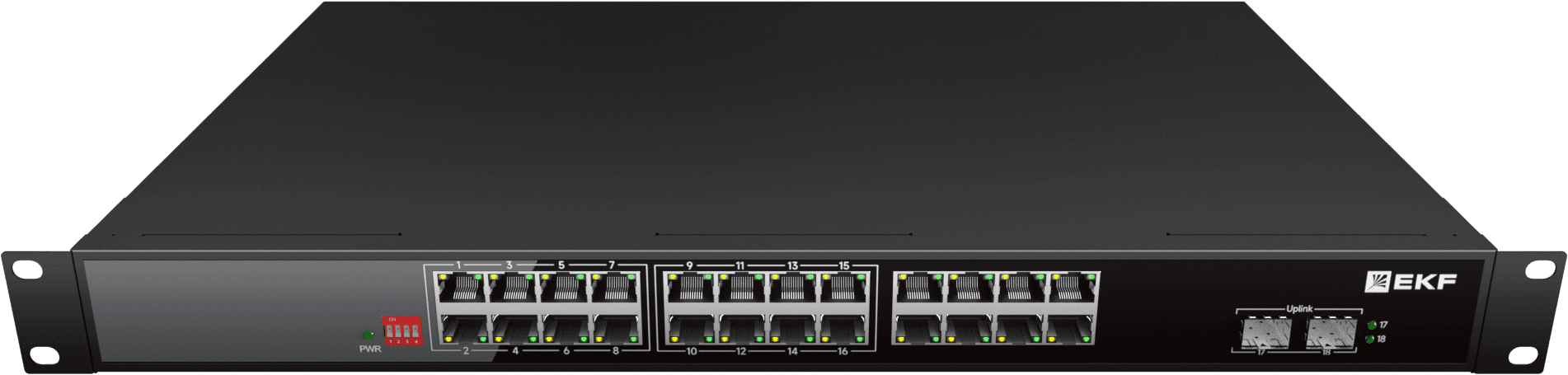 Коммутатор промышленный неуправляемый U-2GX/SFP-24GTP-R, 2 порта 1000Base-X SFP, 24 порта 10/100/1000Base-T(X) RJ45 c PoE, монтаж в 19'' стойку TSX EKF