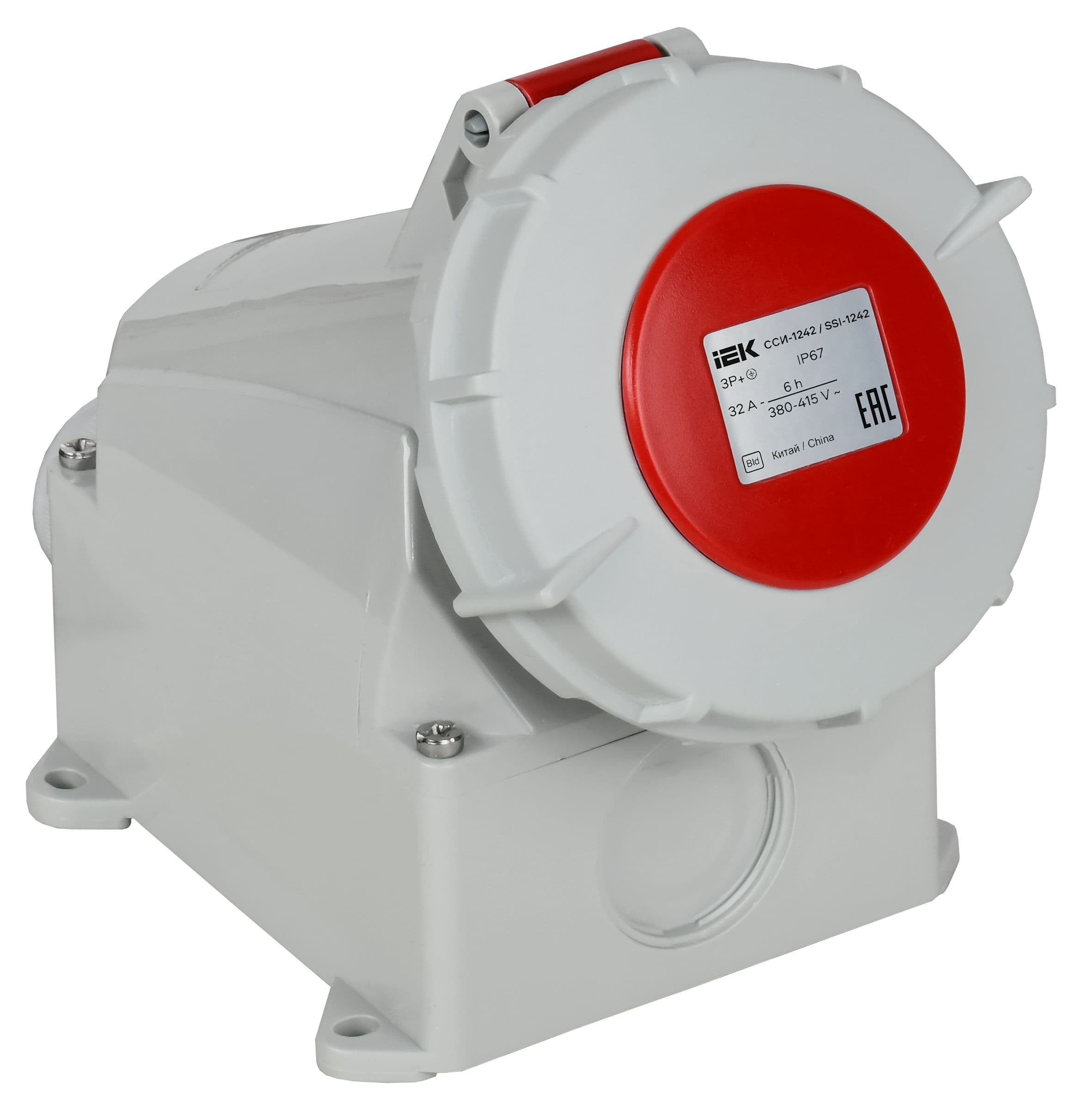 Розетка стационарная ССИ-1242 32А-6ч 380В 3P+PE IP67 IEK