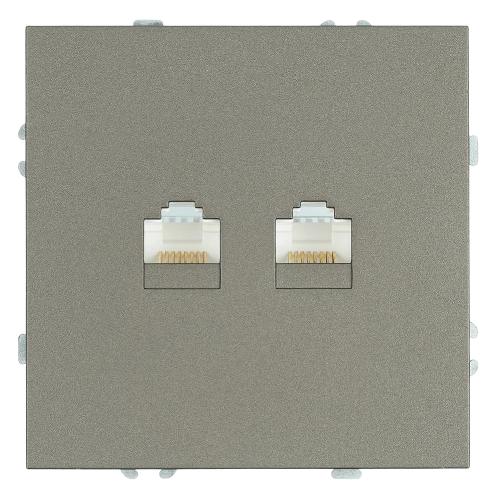 Розетка компьютерная 2-местная RJ-45 (механизм) антрацит soft touch серия Эмили STEKKER