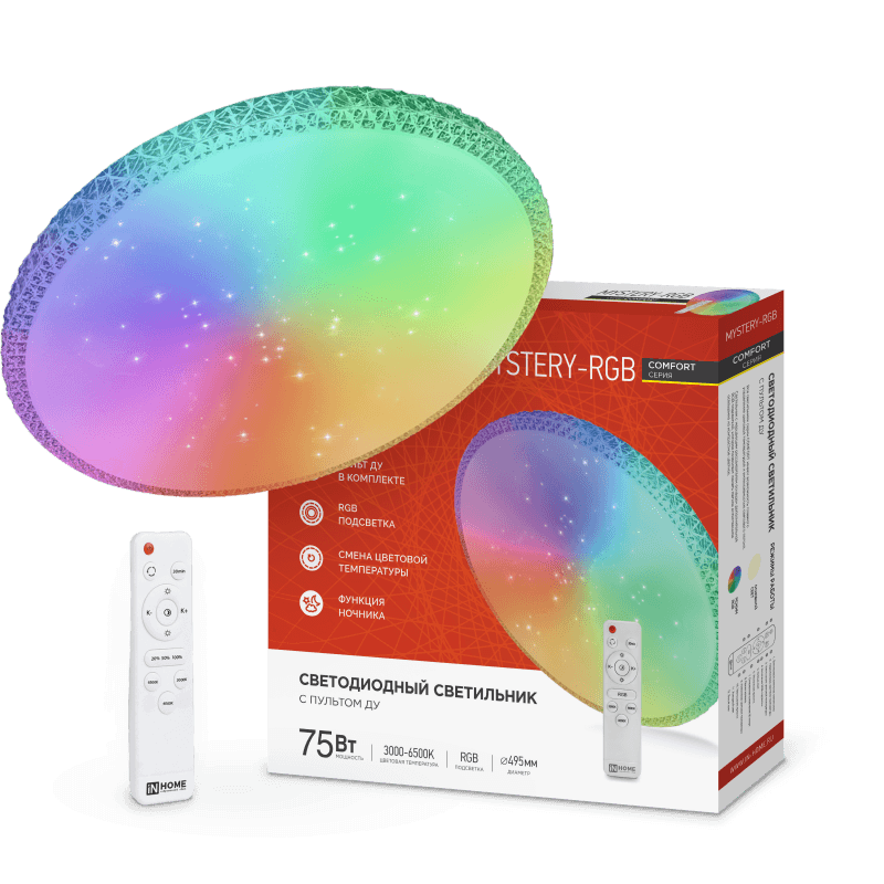 Светильник светодиодный COMFORT MYSTERY-RGB 75Вт 230В 3000-6500K 6000Лм 500x80мм с пультом ДУ IN HOME