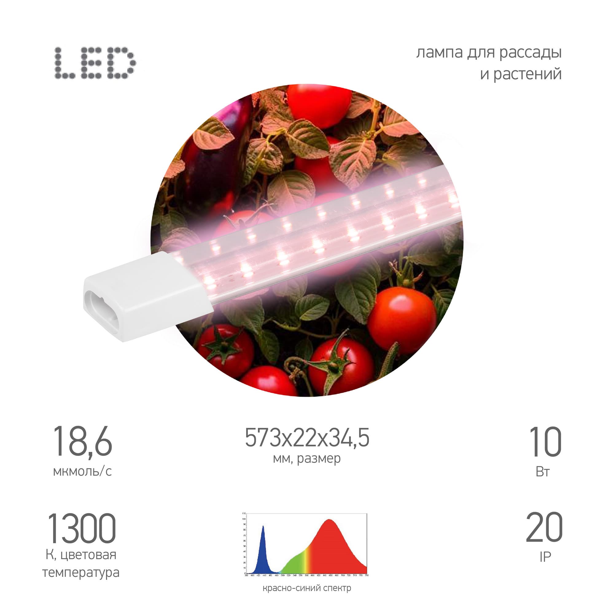 Светильник для растений фитолампа светодиодная линейная FITO-10W-Т5-PL-Slim-GR розового свечения 10 Вт GREEN LINE