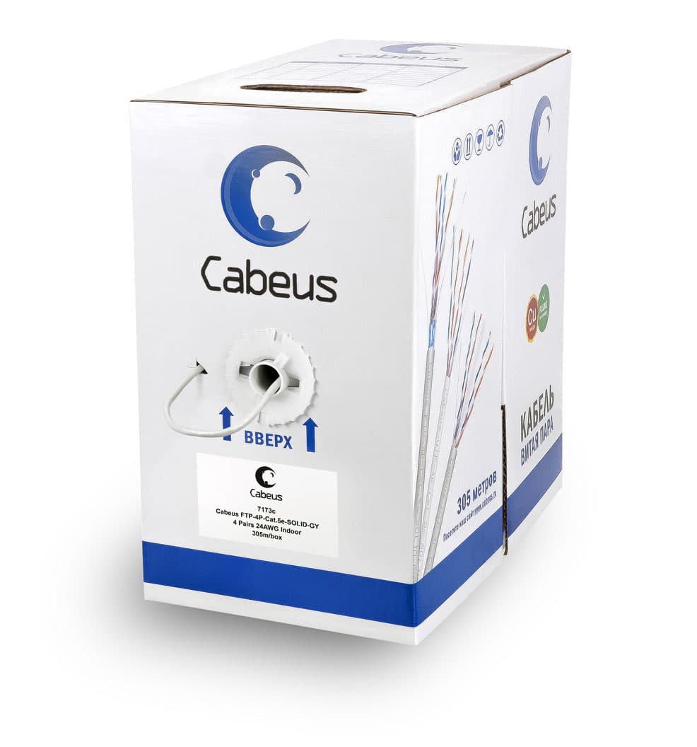 Витая пара F/UTP Cat 5e 4 пары 24 AWG solid LSZH нг(А)-HF серый 305м