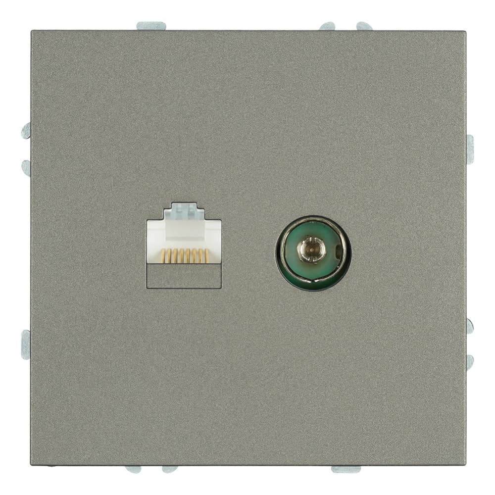 Розетка TV + компьютерная RJ-45 (механизм) антрацит soft touch серия Эмили STEKKER