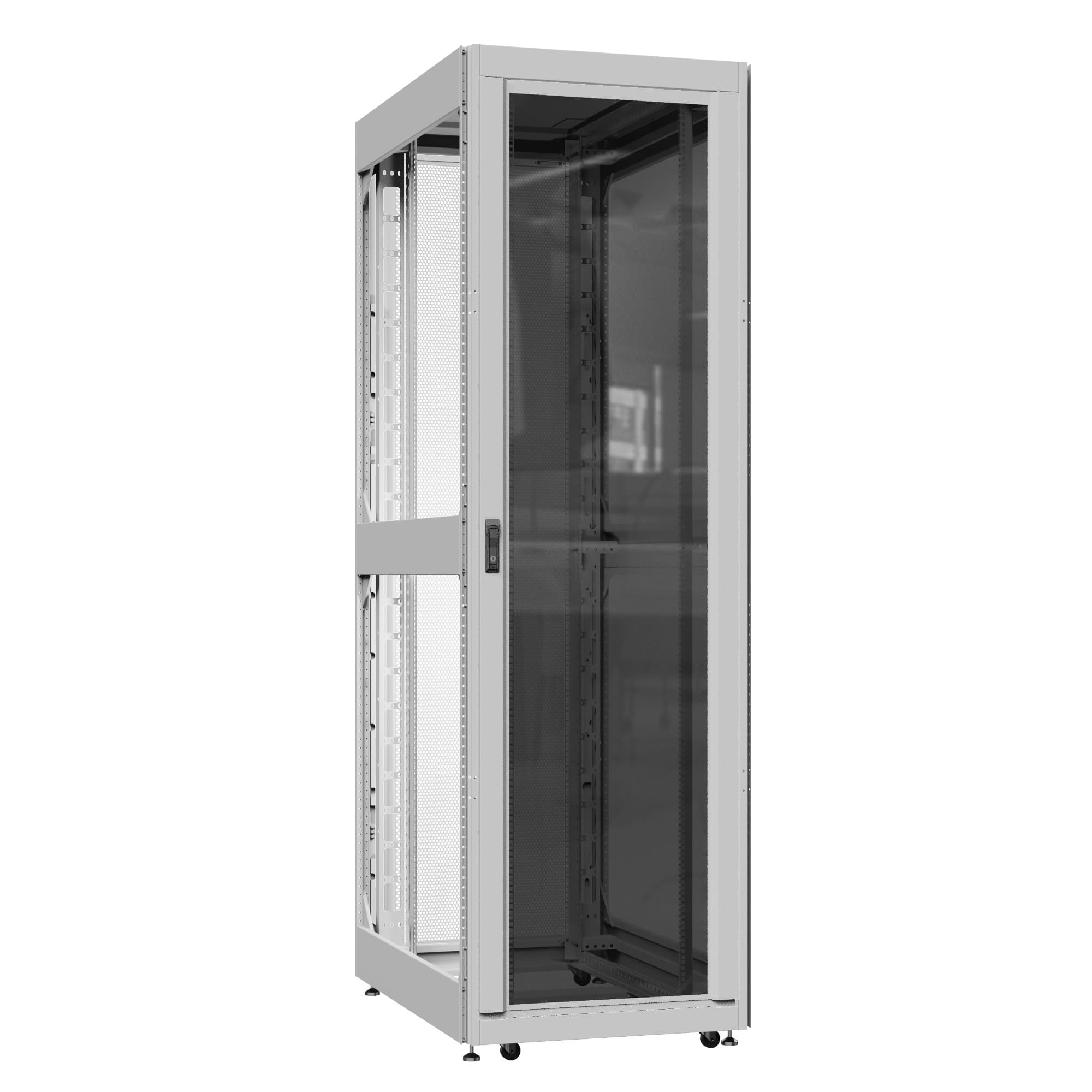 Шкаф серверный 52U 800х1200 передняя дверь: стекло IP41. задняя дверь: двустворчатая глухой металл IP51. боковые панели: без. цвет: серый RAL7035 