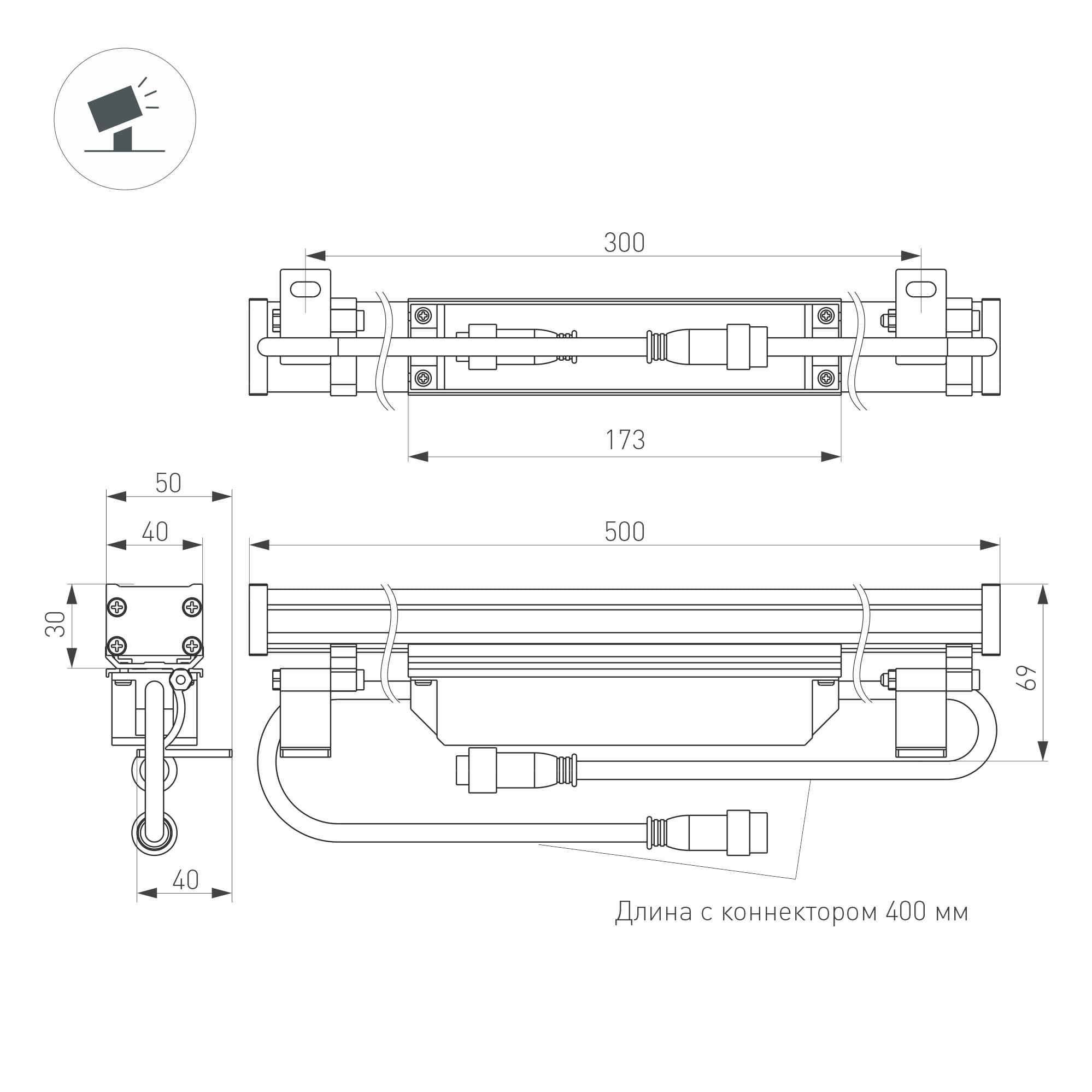 Прожектор линейный AR-LINE-500-12W Day4000 (GR, 15 deg, 230 В) (IP65 металл, 3 года)