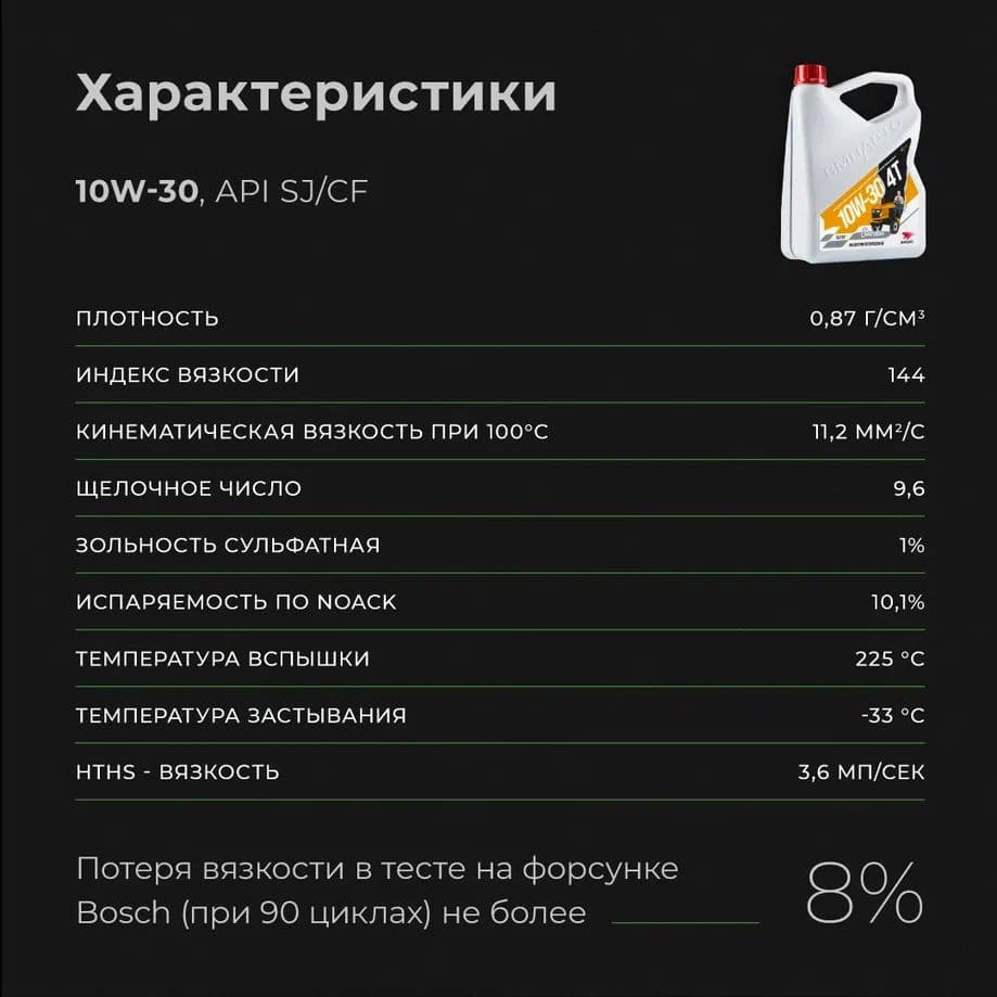 Масло 4х Тактное 10W-30, SJ/CF, 4л канистра