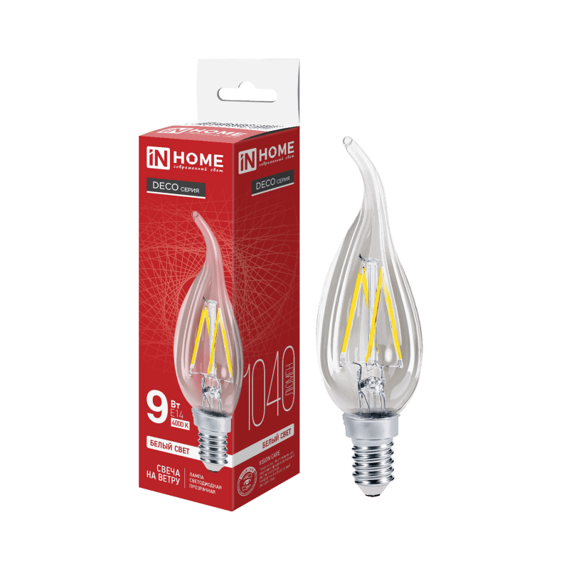 Лампа светодиодная LED СВЕЧА НА ВЕТРУ deco 9 Вт 230В Е14 4000К 1040 Лм прозрачная