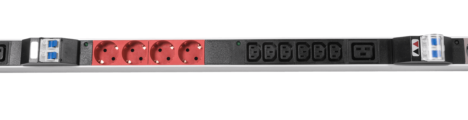 Блок розеток вертикальный Rem-3x32, 3 фазы 32A, 6 автоматов защиты, индикатор, 12 S, 18 C13, 3 C19, 1820мм, вх IEC 309, шнур 3м
