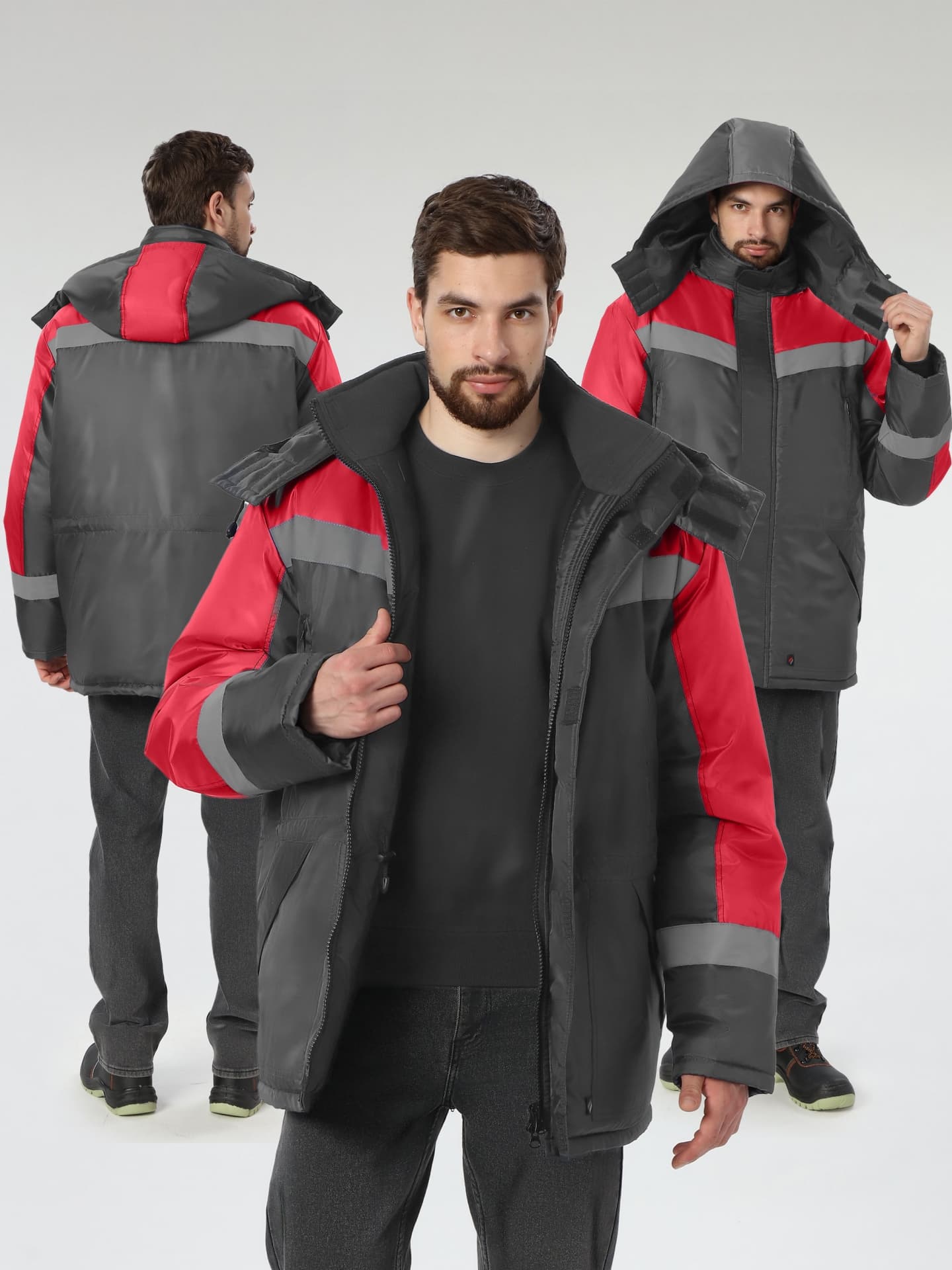 Куртка зимняя Лигор СОП (тк.OxLine,90), т.серый/красный 68-70/ 182-188